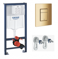 Инсталляция для унитаза Grohe Rapid SL38772001, комплект 3 в 1 c клавишей смыва 38732GLO глянцевое золото Инсталляция для унитаза Grohe Rapid SL38772001, комплект 3 в 1 c клавишей смыва 38732GLO глянцевое золото